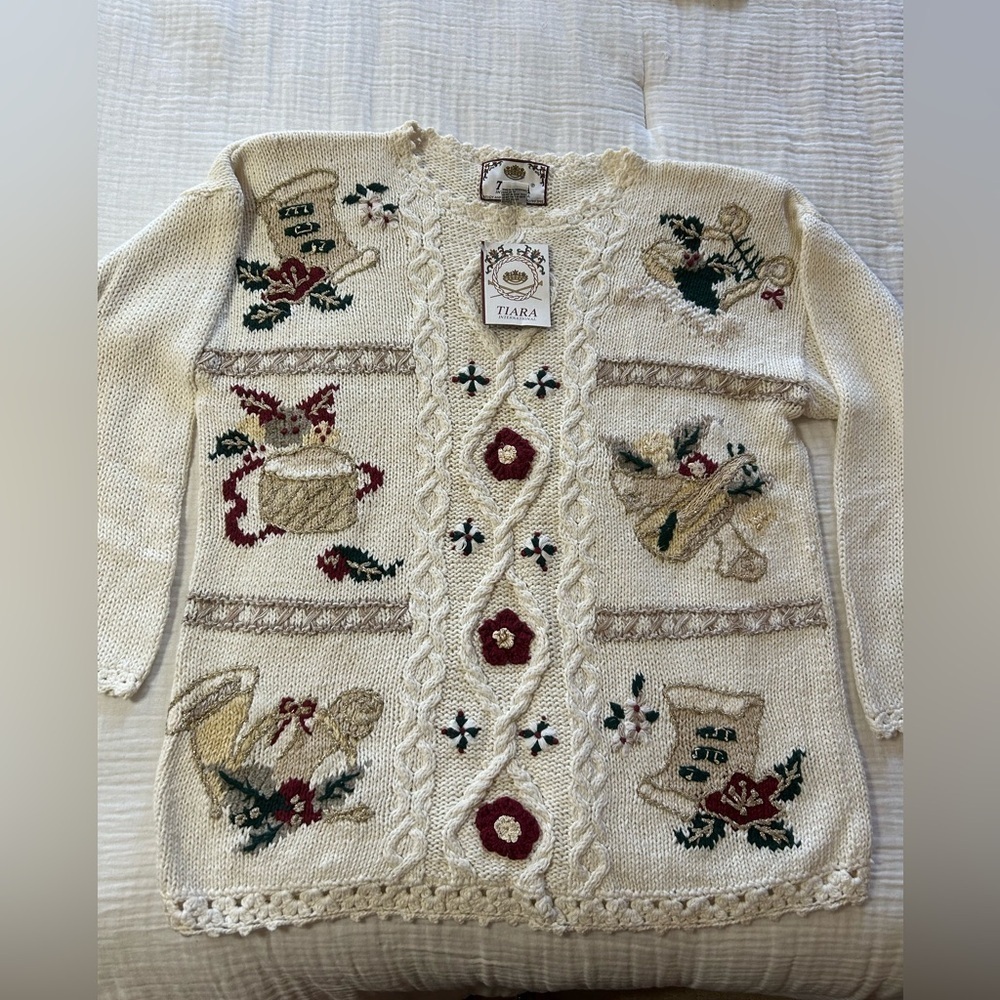 Tiara International NWT Embroidered Christmas Sweater Y2K Holiday